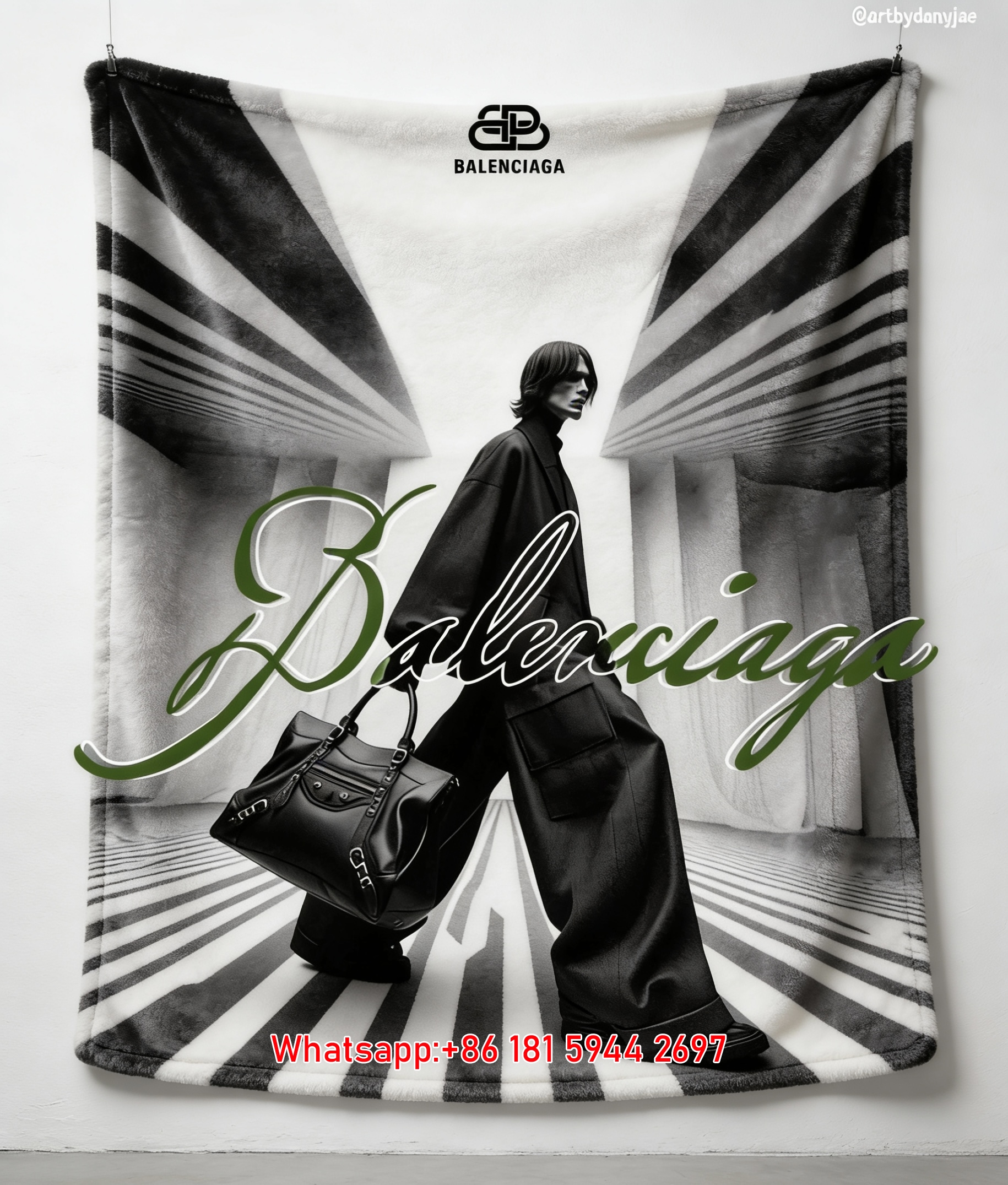 Balenciaga Striped Runway Flannel Sofa Throw Blanket for Wall Decor BA076